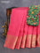 Dola silk saree pink shade and green with allover zari woven stripes pattern and long zari woven border with embroidery work blouse