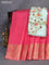 Dola silk saree pink shade and pastel blue with allover zari woven stripes pattern and zari woven border with embroidery work blouse