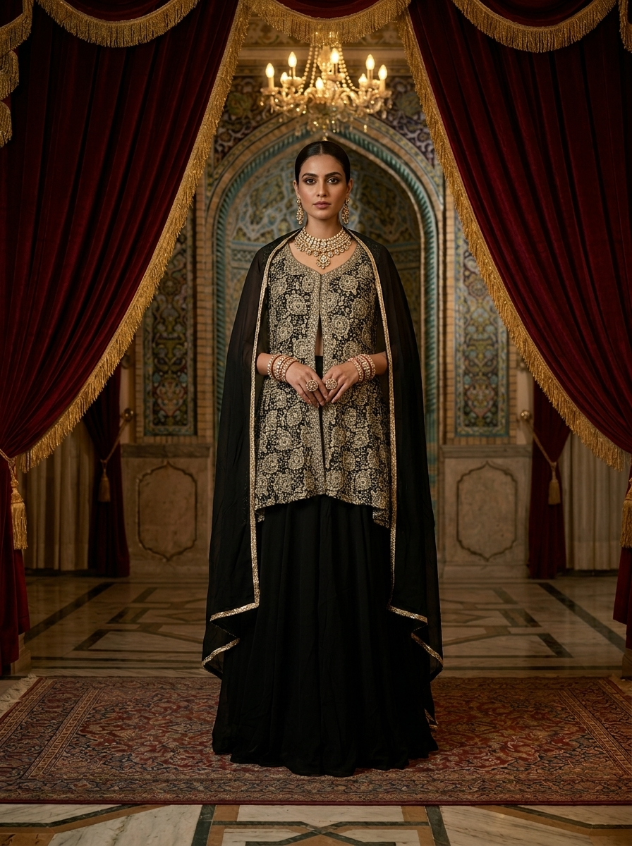 Black Georgette Heavy Embroidery Three Piece Set