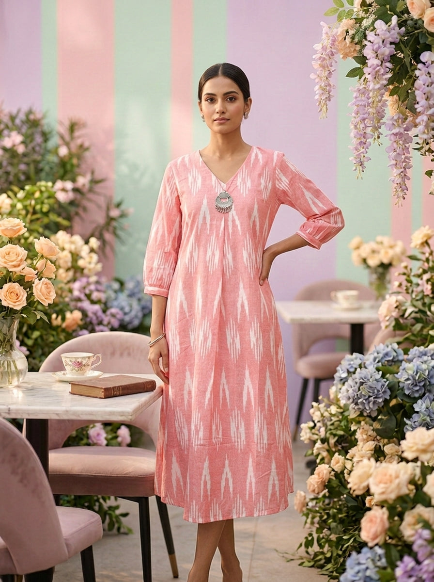 Baby Pink Printed Cotton Kurta