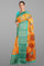 ORANGE and TEAL FLORALS DOLA SILK Saree with FANCY