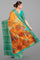 ORANGE and TEAL FLORALS DOLA SILK Saree with FANCY