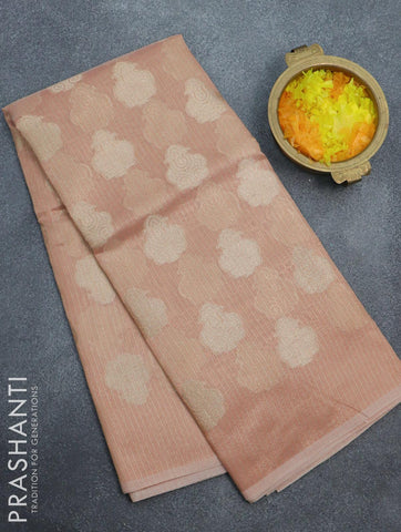 Kota tissue saree peach with zari woven buttas in borderless style