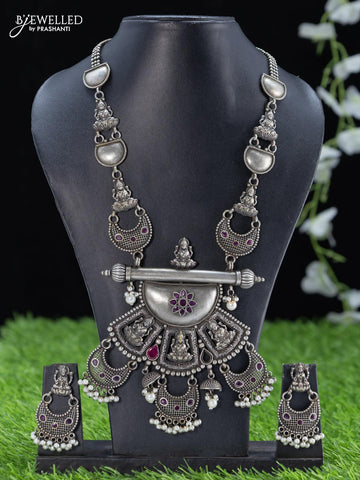Oxidised haaram pink kemp stone with lakshmi pendant