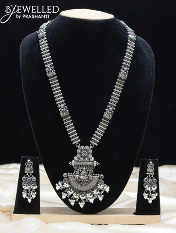 Oxidised haaram sapphire and kemp stone with lakshmi pendant