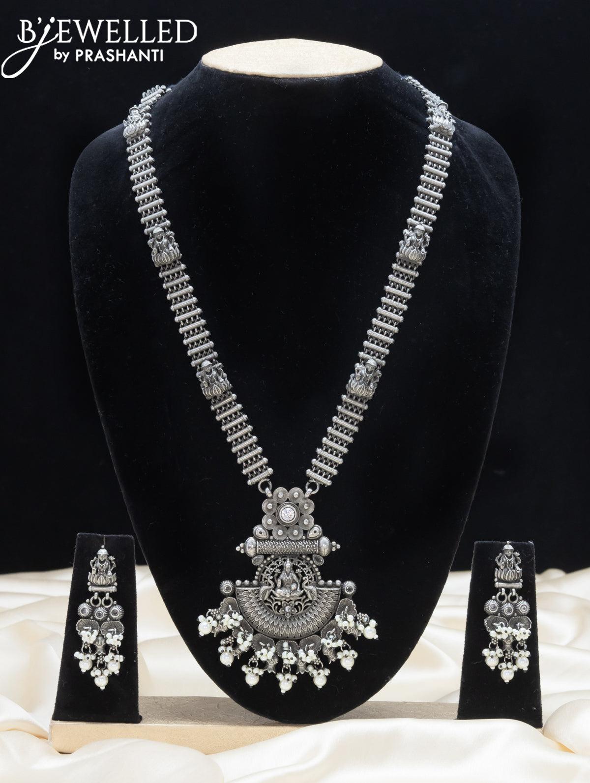 Oxidised haaram with cz stone and lakshmi pendant