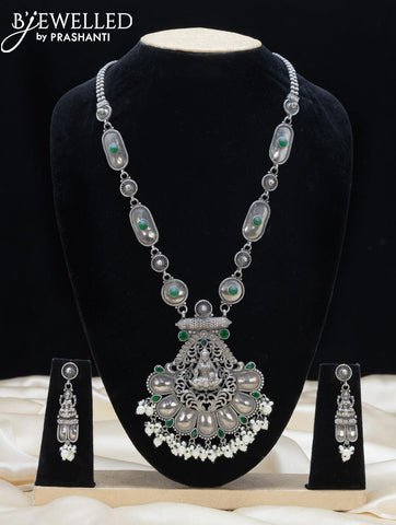 Oxidised haaram with emerald stone and lakshmi pendant