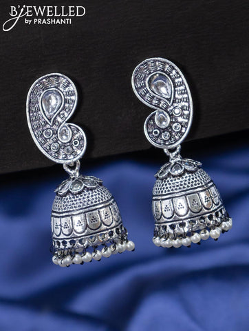 Oxidised jhumka paisley design with cz stones and pearl hangings