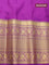 Pure gadwal silk saree light green and deep purple with zari woven buttas and long zari woven floral design zari border