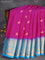 Pure gadwal silk saree pink and cs blue with silver & gold zari woven elephant buttas and long rich zari woven border and Butta style