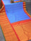 Pure gadwal silk saree royal blue and orange with allover zari woven foral buttas and long rich floral zari woven border