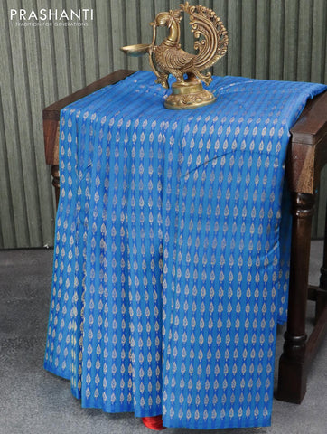 Pure kanjivaram silk saree blue and orange with all over weaves in borderless style