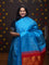 Pure kanjivaram silk saree blue and orange with all over weaves in borderless style