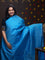 Pure kanjivaram silk saree blue and orange with all over weaves in borderless style