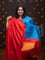 Pure kanjivaram silk saree blue and orange with all over weaves in borderless style