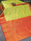 Pure kanjivaram silk saree light green and red with allover zari woven brocade weaves and zari woven border