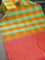 Pure kanjivaram silk saree multi colour and dual shade of pinkish orange with allover paalum pazhamum checks & buttas in borderless style