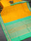 Pure kanjivaram silk saree yellow and teal green with zari woven buttas and annam zari woven border