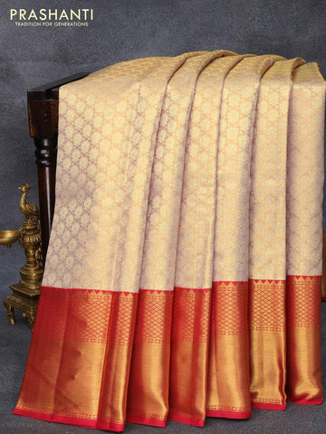Pure kanjivaram tissue silk saree dual shade of gold and pink with allover zari woven brocade weaves and long zari woven border Tissue