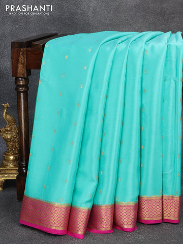 Pure mysore silk saree light blue and pink with allover zari woven buttas and zari woven border