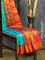 Pure paithani silk saree dual shade of teal bluish green and red with zari woven buttas and zari woven border