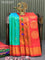 Pure paithani silk saree dual shade of teal bluish green and red with zari woven buttas and zari woven border