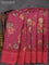 Pure tussar silk saree dark pink and red with allover floral prints and temple design zari woven border