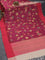 Pure tussar silk saree dark pink and red with allover floral prints and temple design zari woven border