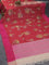 Pure tussar silk saree red and pink with allover floral prints and temple design zari woven border