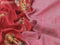 Pure tussar silk saree red and pink with allover floral prints and temple design zari woven border