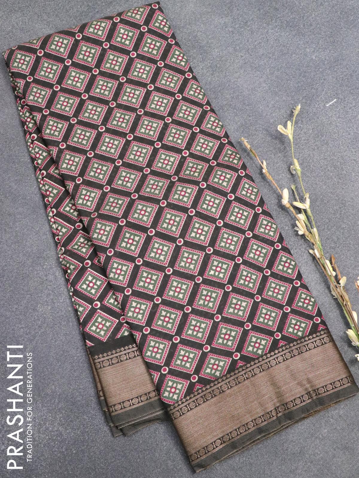Semi gadwal saree grey shade with allover prints and zari woven border