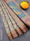 Semi matka saree light green and brown with allover floral prints and zari woven border