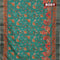Semi matka saree teal green shade with allover kalamkari prints and zari woven border