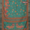 Semi matka saree teal green shade with allover kalamkari prints and zari woven border