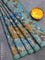 Semi matka saree teal green with floral prints & embroidery work in borderless style