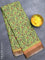 Semi matka silk saree light green and brown with allover floral prints and small zari woven border