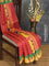 Semi raw silk saree red and yellow with allover prints and paithani border