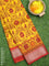 Semi raw silk saree yellow and maroon with allover prints and zari woven border