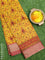 Semi raw silk saree yellow and maroon with allover prints and zari woven border