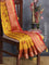 Semi raw silk saree yellow and maroon with allover prints and zari woven border