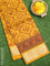 Semi raw silk saree yellow and rust shade with allover prints and zari woven border