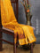 Semi raw silk saree yellow and rust shade with allover prints and zari woven border