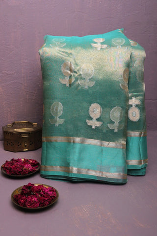 Fancy Organza Sea Green Saree