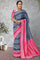 NAVY BLUE and DARK PINK FLORAL JAAL SOFT SILK Saree with FANCY