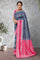 NAVY BLUE and DARK PINK FLORAL JAAL SOFT SILK Saree with FANCY