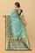 SKY BLUE AND NAVY BLUE LEAF PRINT SILK BLEND SAREE WITH BANARASI FANCY