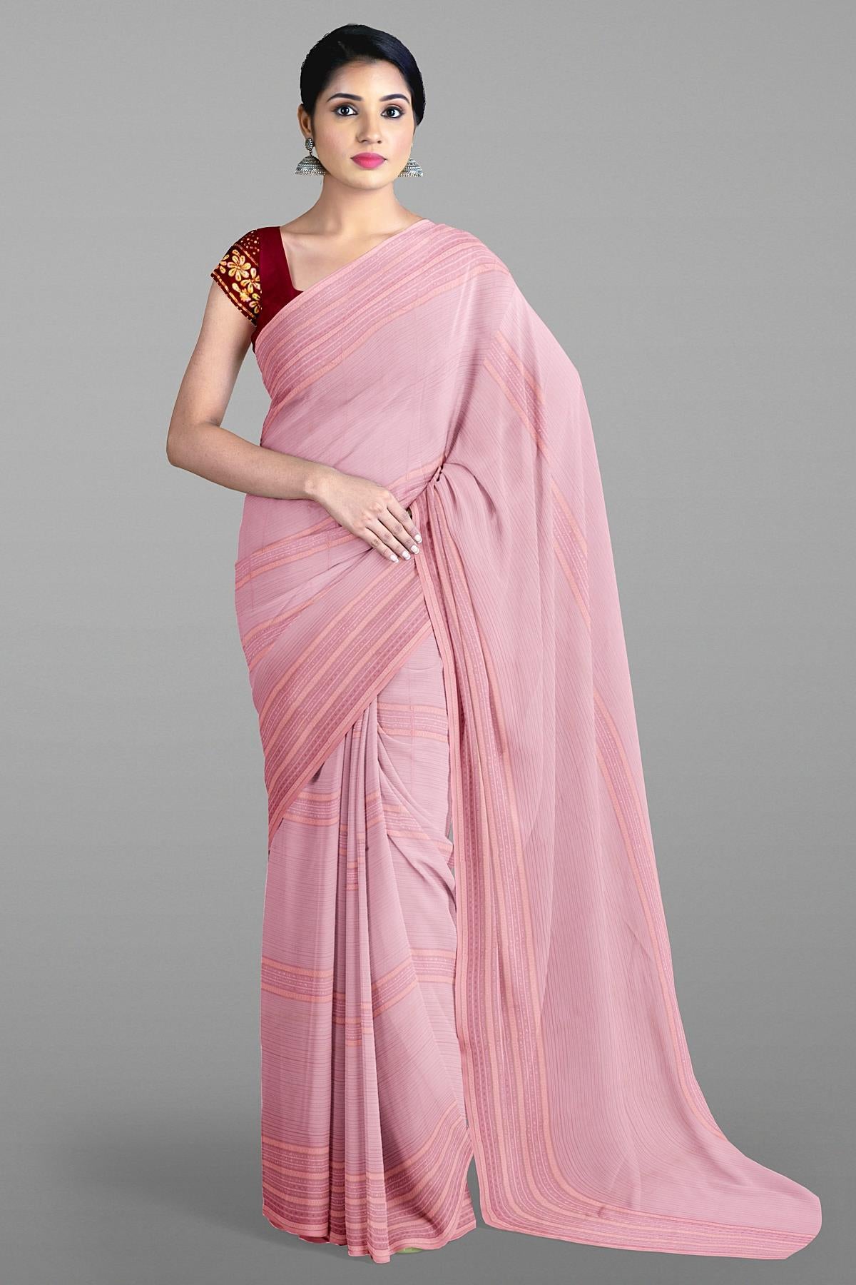 LIGHT PINK and DARK PURPLE WOVEN DESIGN SYNTHETIC Saree with FANCY