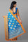 BLUE AND MUSTARD KALAMKARI PRINT SILK SAREE WITH FANCY