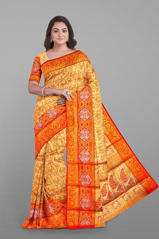 DUAL SHADE and RED FLORALS SILK Saree with BANARASI FANCY