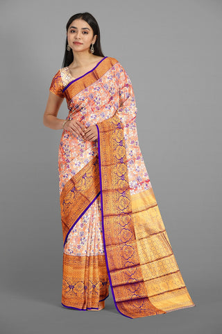 PINK and ROYAL BLUE BROCADE SILK Saree with KANCHIPURAM